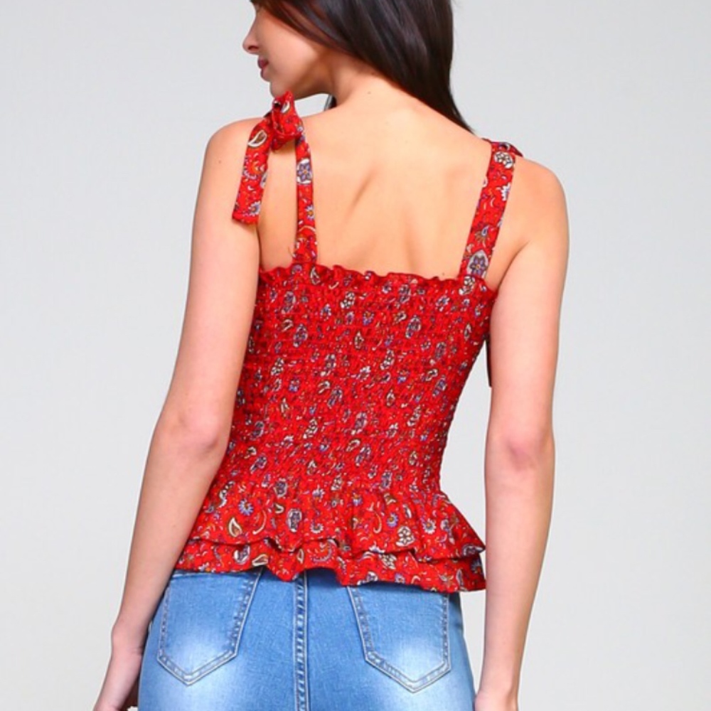 {host pick} ALICE floral red peplum smocked top - Picture 5 of 8
